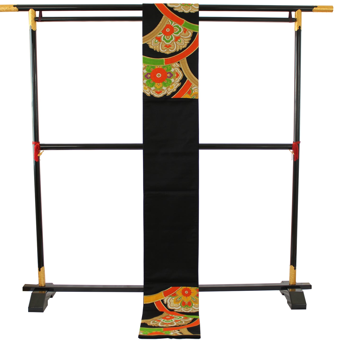 帯　Obi Fukuro-Obi Rokutsugara black Satin Shosoin-Kyo-Monyo Japanese Traditional Clothing Japan