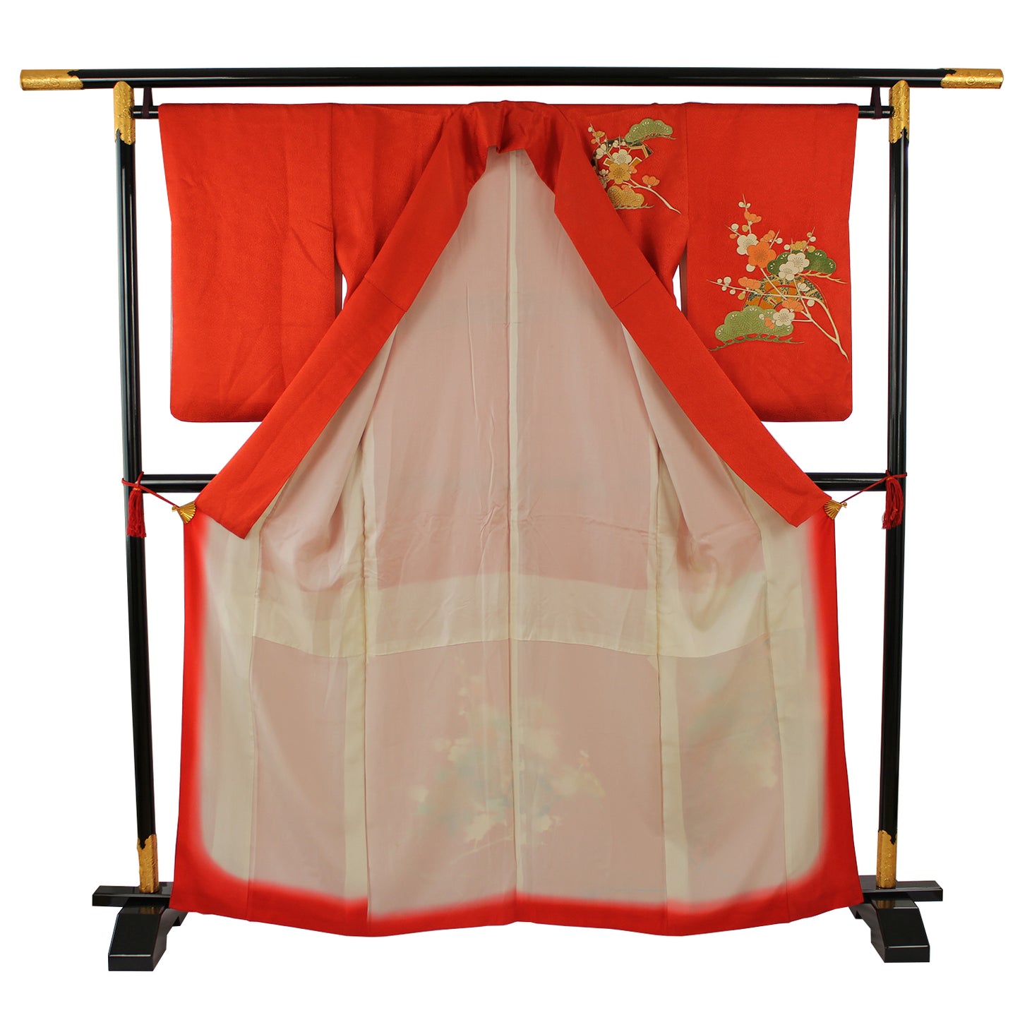 Kimono Vermilion Oxcart Plum Pine Folding Fan Japanese Traditional Clothing Japan