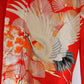 Kimono Uchikake Vermilion-Red FlyingCrane Plum Embroidery GoldLeaf SilverLeaf Japanese Traditional Clothing Japan