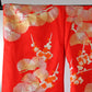 Kimono Uchikake Vermilion-Red FlyingCrane Plum Embroidery GoldLeaf SilverLeaf Japanese Traditional Clothing Japan