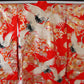 Kimono Uchikake Vermilion-Red FlyingCrane Plum Embroidery GoldLeaf SilverLeaf Japanese Traditional Clothing Japan